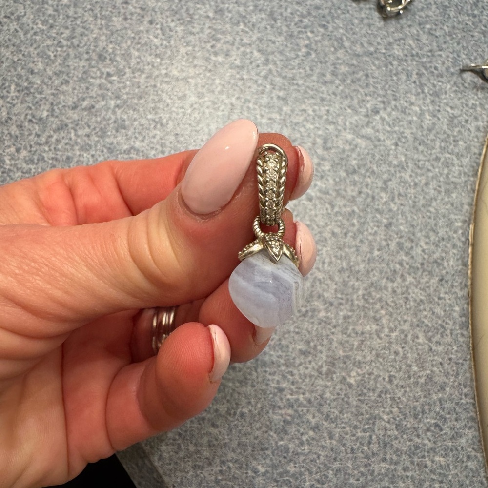 Judith Ripka Sterling Silver Light Blue Lace Agate Drop Earring